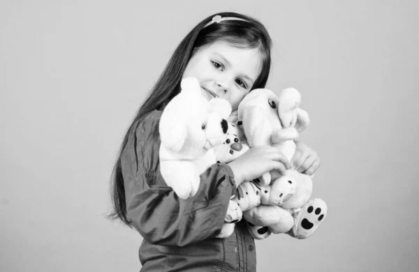 My funny friend. happy childhood. Birthday. little girl playing game in playroom. small girl with soft bear toy. child psychology hugging a teddy bear. toy shop. childrens day. Best friend — Stock Photo, Image