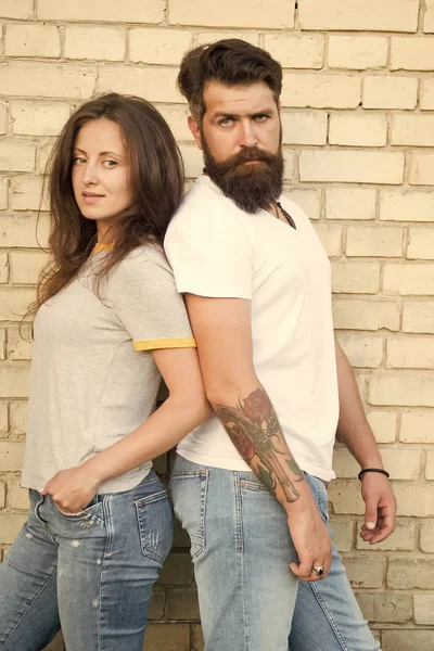 Close relationship. Sensual woman and bearded man enjoying romantic relationship. Loving relationship between brutal hipster and sexy girl. Building trust in relationship