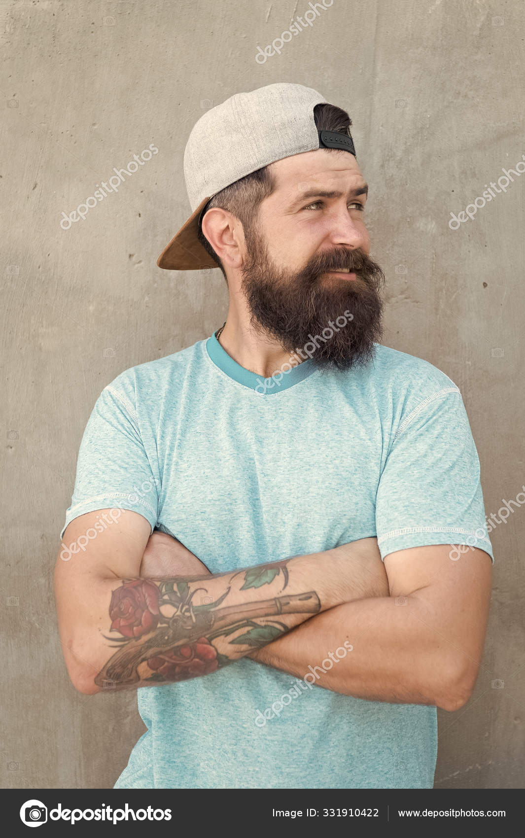 Cool hipster with beard wear stylish Barber salon and facial