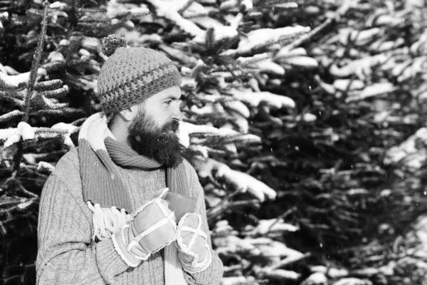 Macho med skägg och mustasch frysa vinterdag. — Stockfoto
