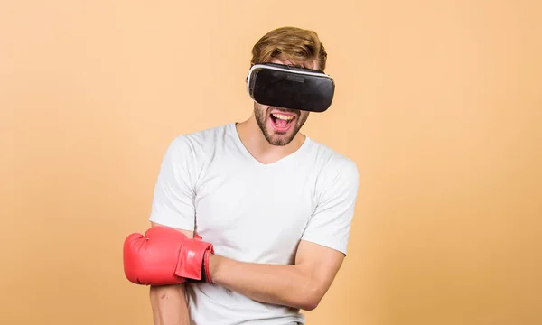 Sport is our life. modern gadget. Training boxing game. vr boxing. future innovation. man in VR glasses. Futuristic gaming. boxing in virtual reality. Digital sport success. man use new technology