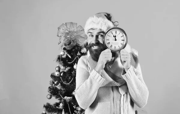 New Year and Christmas time concept. Guy in red hat