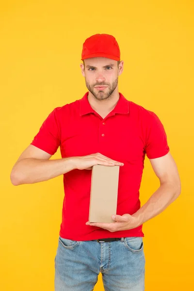 Restaurant cafe staff wanted. man delivery service in red tshirt and cap. friendly shop assistant. food order deliveryman. Free cashier. Hiring shop store worker. Additional Responsibilities. — Stock Photo, Image