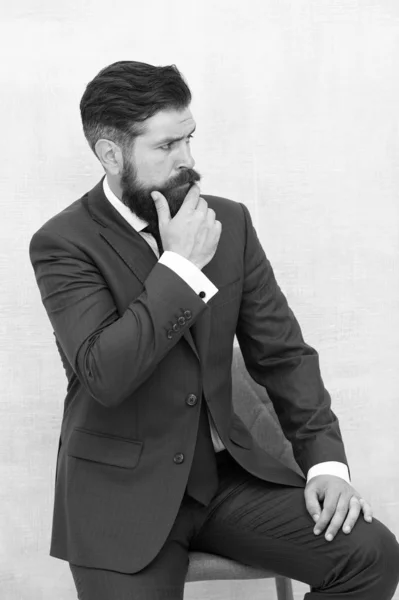 Modern trend. Confident. Tailored suit. Fashion shop. Menswear concept. Elegant fashion outfit. Gentleman modern style. Guy well groomed handsome bearded hipster wear tuxedo. Fashion clothes