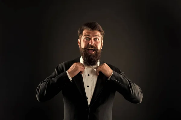 Official event dress code. Classic style. Classic outfit. Perfect groom. Bearded man with bow tie. Well dressed scrupulously neat. Hipster formal suit tuxedo. Difference between vintage and classic