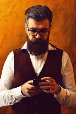 Sakallı adam, gözlüklü vahşi beyaz hippi.