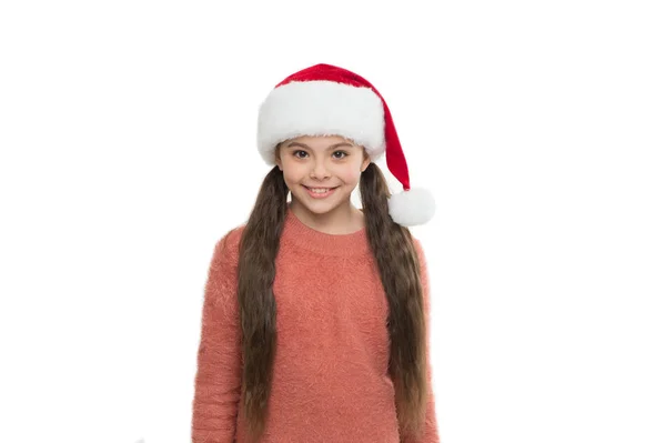 冬は喜びをもたらす幸せな子供はクリスマスパーティー気分だ大晦日だよハッピークリスマスと新年の休日。クリスマスの前夜に面白い子供。クリスマス休暇だ小さなサンタの白い背景。メリー・クリスマス — ストック写真
