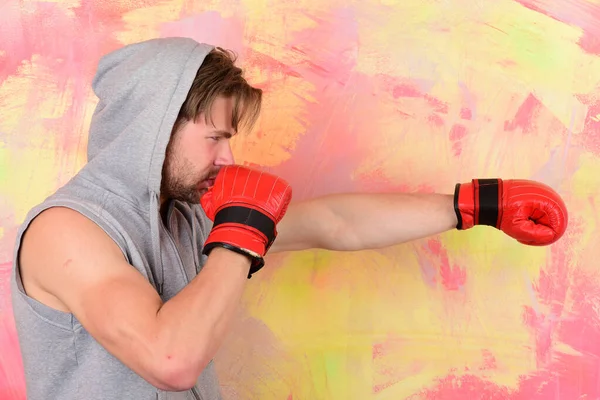 Sports, box and fight concept. Boxer with concentrated face — Stock Photo, Image