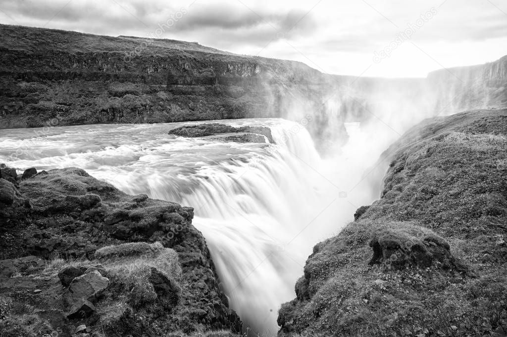 Canyon beauty. Waterfall located in canyon river Iceland. River rapid waterfall. Water beautiful stream flow. Nature landscape. Iceland tourist destinations concept. Waterfall in Iceland. Wet air