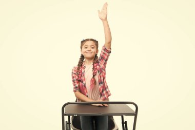 Bireysel eğitim. İlkokul eğitimi. Çalışma sürecinin keyfini çıkarın. Mükemmel öğrenci kız oturma masası. Doğru cevapları biliyor. Bilgi zenginliktir. Okula geri dön. Özel okul konsepti