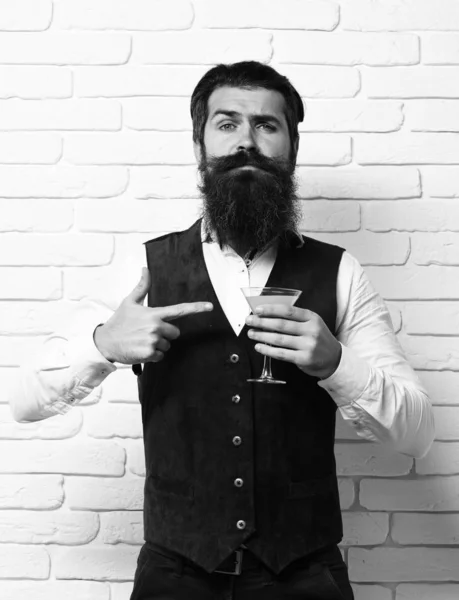 Serious handsome bearded man with long beard — Stock Photo, Image