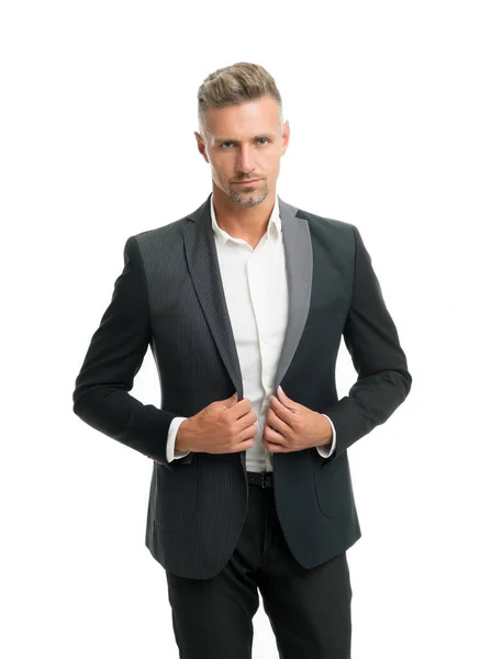 Confident and classy every day. Elegant businessman isolated on white. Businessman in tuxedo. Handsome businessman in formalwear. Professional businessman. Man in business style — Stock Photo, Image