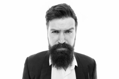 Ofis çalışanı. Yakışıklı sakallı iş adamı resmi takım elbise giyer. Yüz kılları ve bakım. Uzun sakallı ve bıyıklı bir manken. İş adamları moda tarzında. Erkek giyim ve moda konsepti