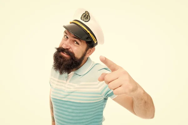 Zeeman geest geboren vrij. Baard matroos geïsoleerd op wit. Zeiler of zeeman wijsvinger. Werk als zeeman. Professionele zeeman. Marine en marinier. Zeilen. Het avontuur begint. — Stockfoto