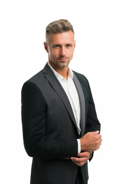 Successful businessman. Well groomed business man white background. Man formal style outfit. Business dress code. Business coaching and consulting services. Personal growth and self development