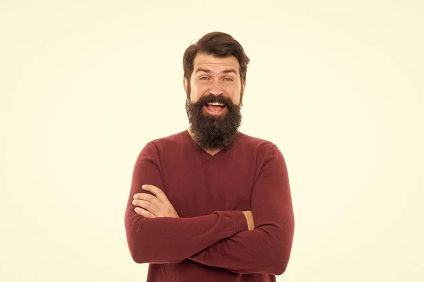 Hij is echt verrast. Vrolijke hipster na kapperszaak. mannelijke mode. baardhaarverzorging. Brutale man geïsoleerd op wit. Een volwassen man met baard. hipster met snor en baard. kapsalon — Stockfoto