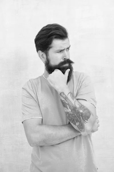 Hipster barber. Barbershop salon. Barber concept. Masculinity and brutality. Stay away from parabens silicones artificial colors. Barber and hairdresser services. Bearded man with stylish mustache — Stock Photo, Image