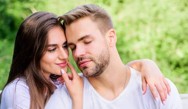 Attractive couple. Sexual attraction. Relaxing with darling. Lovers cuddling. Couple in love. Trust and intimacy. Sensual hug. Love romance concept. Romantic date. Handsome man pretty girl in love — Stock Photo, Image