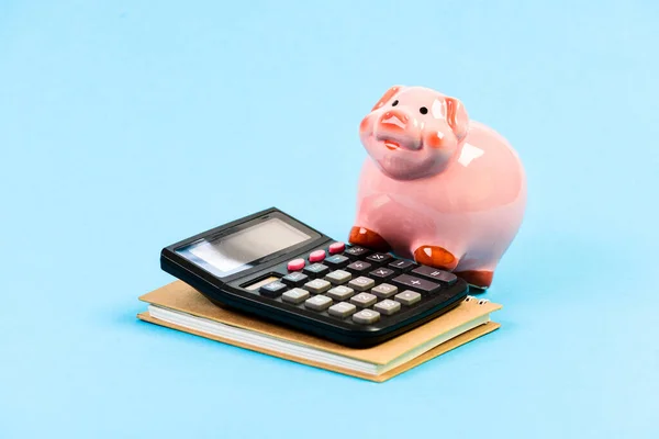 Trade market. Finance department. Credit debt concept. Economics and finance. Piggy bank pink pig and calculator. Business administration. Calculate profit. Finance manager wanted. Trading exchange