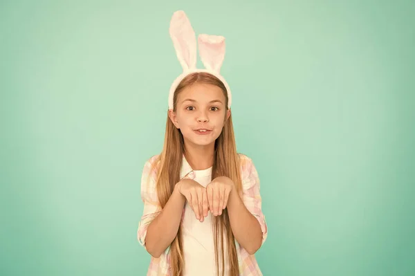 Looking pretty in easter bunny attire. Fashion accessory for easter costume party. Cute little girl wearing bunny ears headband. Small girl child in easter bunny style. Bringing the spirit of easter — Stock Photo, Image