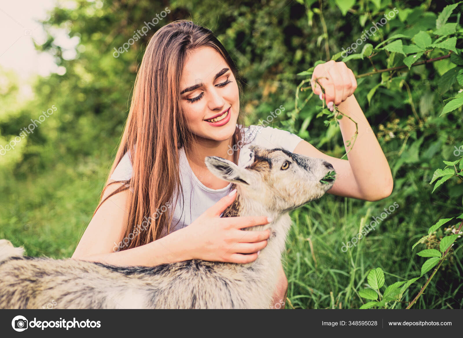 Woman and small goat green grass. Eco farm. Love and care. Animals law. Farm and farming concept. Village animals. Girl play cute goat. Feeding animal. Protect animals. Veterinarian occupation Stock Photo by © Woman and small goat green grass. Eco farm. Love and care. Animals law. Farm and farming concept. Village animals. Girl play cute goat. Feeding animal. Protect animals. Veterinarian occupation Stock Photo by ©