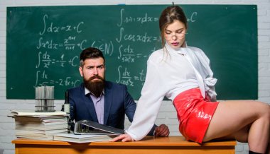 Lustful tutor. Experimenting with feelings. Attractive teacher latex skirt. Cheeky teacher. Impudent student. Flirting colleague. Girl sexy buttocks sit table. Everyone dreaming about such teacher clipart