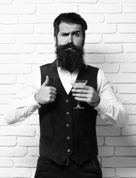 Sério bonito barbudo homem com longa barba — Fotografia de Stock