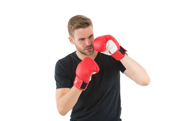 Final sparring. muscular sportsman in boxing gloves punching. training with coach. this is my fight. knockout in sport. full of energy. Sport success. Boxer man workout, fitness. sportswear fashion — Stock Photo, Image