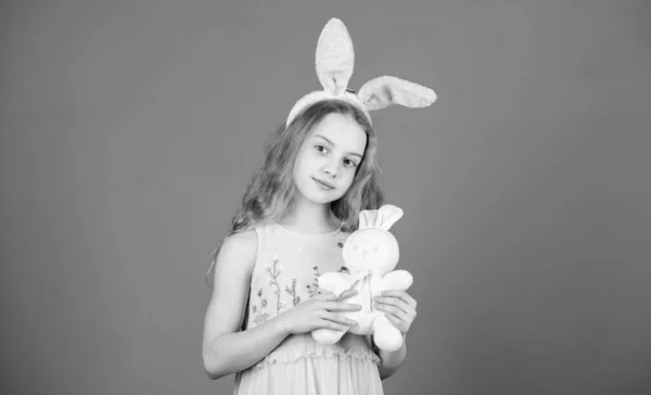 Happy childhood. Happy easter. Ready for Easter day. Easter activities for children. Holiday bunny girl with long bunny ears. Child cute bunny costume. Playful baby celebrate easter. Spring holiday — Stock Photo, Image