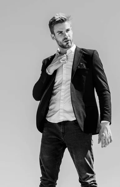 Project manager ready to work. formal male fashion. modern lifestyle. confident businessman. Handsome man fashion model. sexy macho man. male grooming. success concept. Bearded guy business style — Stock Photo, Image