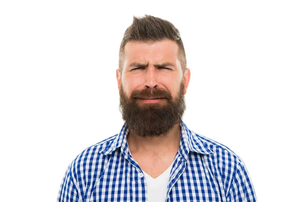 Ik ben in een slechte bui. Brutale man met baard. Klassieke stijl. Ongeschoren hoofdhaar. Bebaarde dandy op trendy wijze. Brutale blanke hipster met snor. ongelukkig knappe ouderwetse hipster — Stockfoto