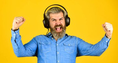 Dj hipster. Mükemmel müzik listesi. Şarkıcı provada. Hippi kulaklıkla harika bir ses şarkısının keyfini çıkarır. Müzik çalıyor. Gürültü kesme fonksiyonu. Sakallı hippi kulaklıklar müzik dinliyor.