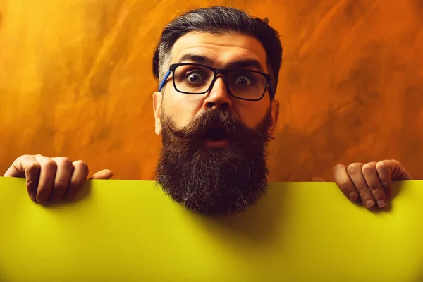 Bearded man, brutal caucasian hipster with moustache in glasses — Stock Photo, Image