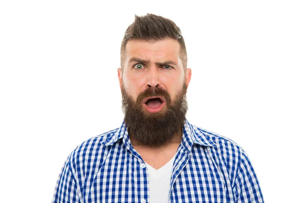 What is going on. Making haircut look perfect. getting haircut by hairdresser. Hipster client visit barber shop. male beauty portrait. well-groomed bearded man. surprised mature man. Male barber care — Stock Photo, Image