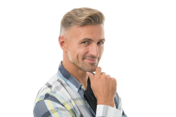 Connaissez votre valeur. Beauté naturelle masculine. Homme attrayant bien soigné poils du visage. Concept de salon de coiffure. Coiffeur de coiffeur. Homme mature beau modèle. Anti-âge. Beau homme regardant la caméra — Photo