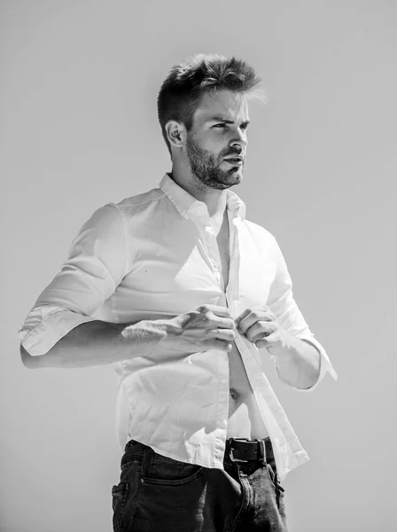Following his personal style. sexy macho man. Bearded guy business style. Handsome man fashion model. male grooming. confident businessman. formal male fashion. modern lifestyle. success concept