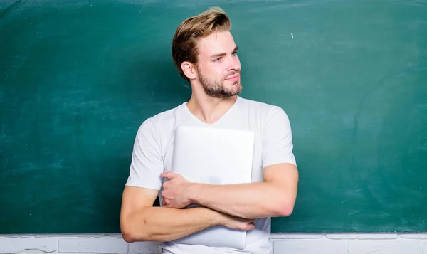 Being available online. college teacher use computer technology. student man at e learning class. modern education online. back to school. business school. man use 4g internet to study — Stock Photo, Image