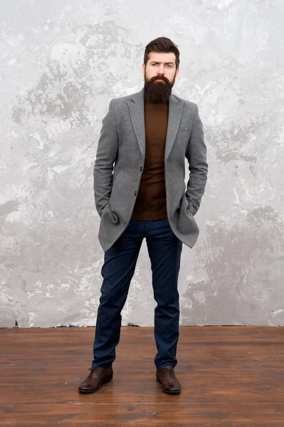 Fashion style and trend. Fashionable look of busy man. Menswear concept. Elegant and stylish hipster. Bearded man in urban style clothes. man autumn style. Casual business attire — Stock Photo, Image
