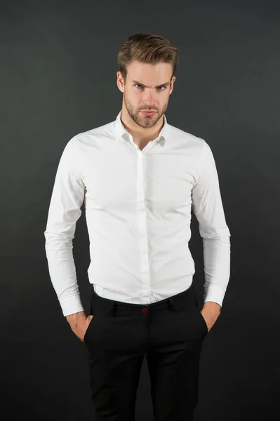 正式なファッション。職業だ。財務コンサルタント。ホワイトカラー労働者。メンズウェアの公式スタイル。何人かの事務員。事務・中間チェーンマネジメント。男よく手入れされた正式なシャツ — ストック写真