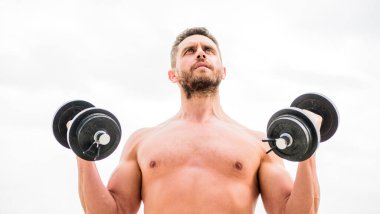 Elinden geleni yapıyor. Güçlü karın kası olan bir sporcu. Steroitler. Spor ve spor aletleri. Halterle egzersiz yapan kaslı bir adam. Atletik vücut. Aptal jimnastik salonu. Başarı. Mükemmel altılı paket.