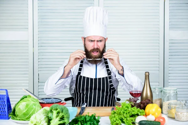 Culinary is exciting. Chef handsome hipster. Get ready. Man bearded chef getting ready cooking delicious dish. Chef at work starting shift. Guy in professional uniform ready cook. Master chef concept — Stock Photo, Image