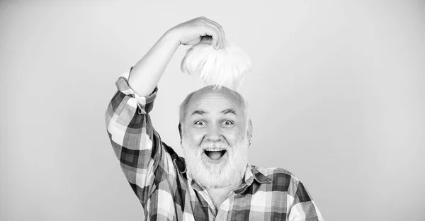 A Little Off The Top. grandfather on retirement. barber and hairdresser. male fashion. senior man with gray beard. mature bearded man in white wig. Hairloss concept. health care. happy old granpa — Stock Photo, Image