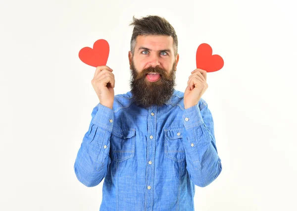 Hipster amoureux, avec grimace sur le visage célébrer la Saint-Valentin — Photo