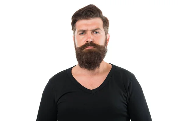 Mann bärtigen Hipster-Schnurrbart. Tipps pflegen den Bart. Männerporträt. Man sieht ungepflegt aus, während man darauf wartet, dass der Bart wächst. Haben Sie Geduld, um den Bart unberührt zu lassen. Hipster-Auftritt. Bartmode — Stockfoto
