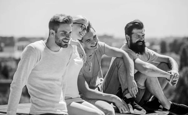 My family. Group of people in casual wear. group of four people. great fit for day off. happy men and girl relax. diverse young people talking together. best friends. Summer vacation