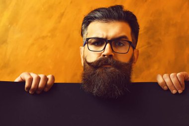 Sakallı adam, gözlüklü vahşi beyaz hippi.