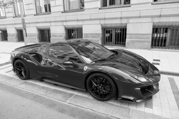 Supercar Lamborghini Huracan LP 610-4 black color parked at the street in Hamburg — Stock Photo, Image