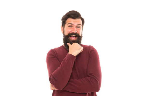 De bonne humeur. hipster barbu se sentent heureux. homme exprimant une émotion positive. la vie est pleine de joie. surprise inattendue pour lui. vraiment une bonne nouvelle. expressions faciales humaines. homme complètement heureux — Photo