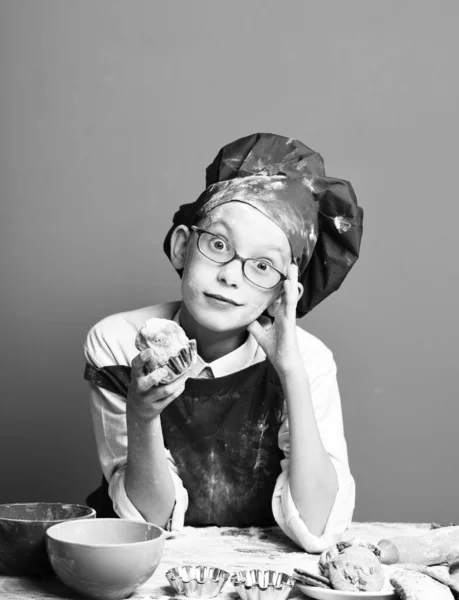 Stained cute cook chef boy — Stock Photo, Image