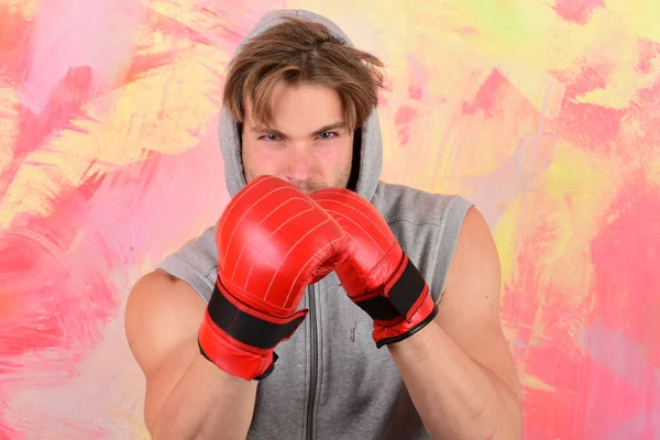 Boxer with serious face trains. Man with messy hair — Stock Photo, Image